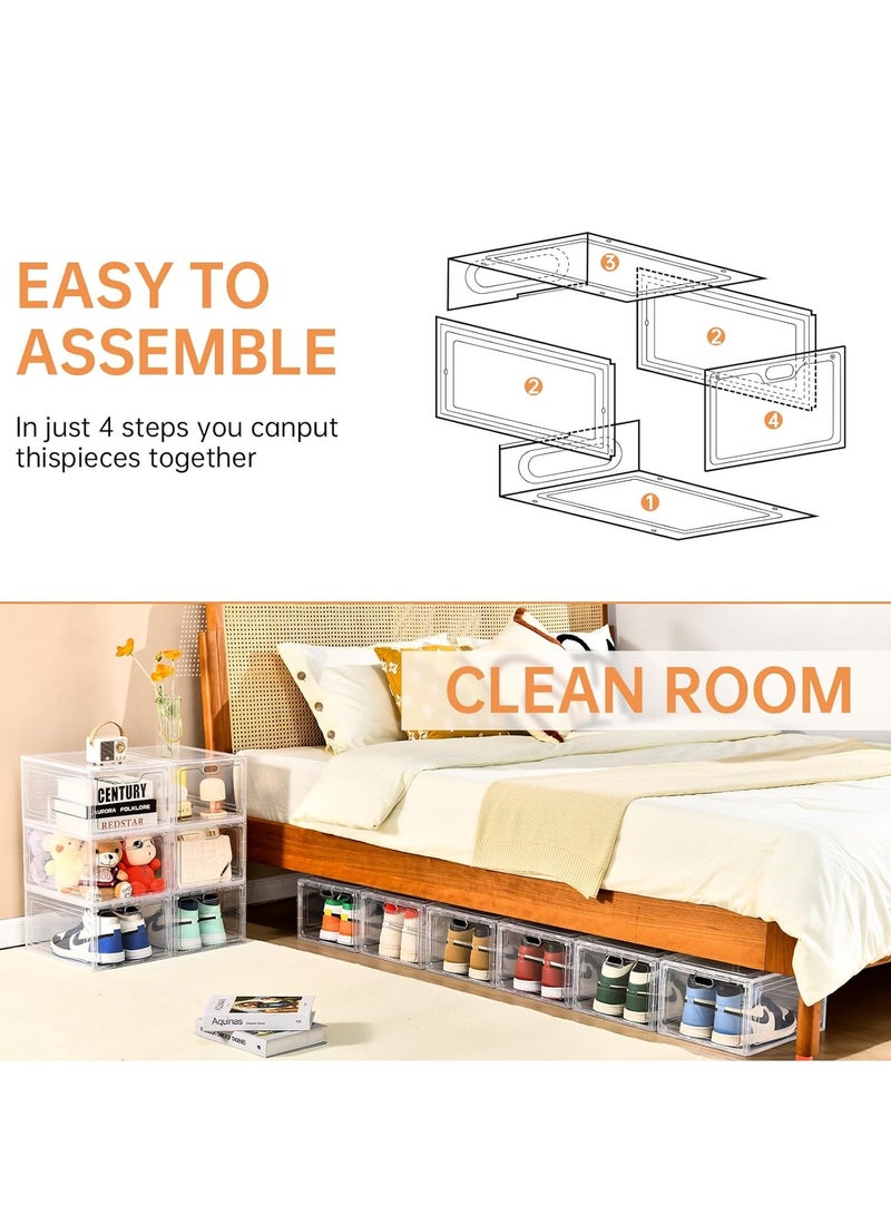 Shoe Racks Set, Stackable Plastic Shoe Box with Clear Door, Easy Assembly, Multi-Purpose Durable Organizer Containers for Shoes, Books, Toys, Clothing and Jewelry - Image 3