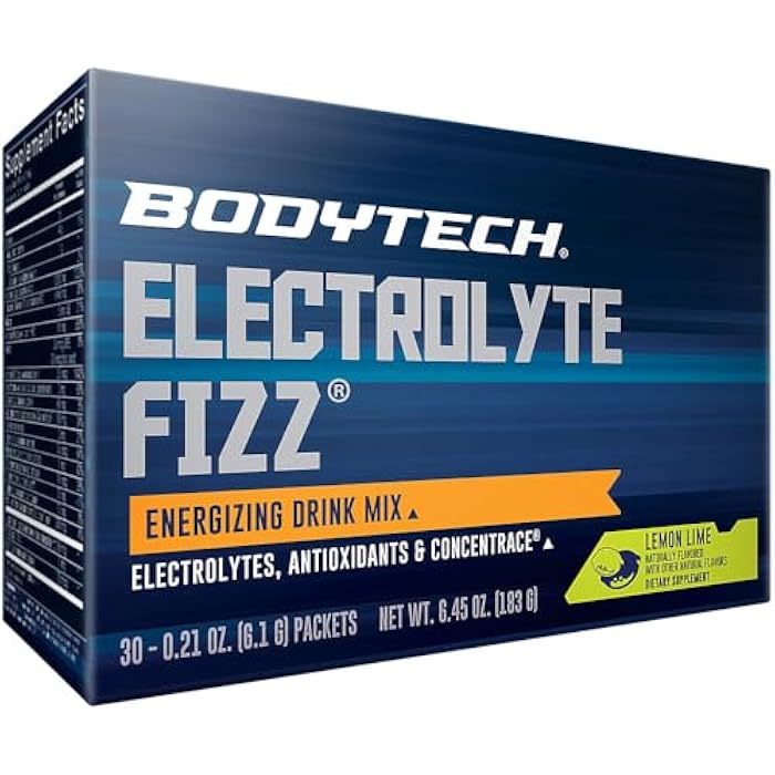 BODYTECH Electrolyte Fizz Packets - Supports Hydration, Energy & Endurance with 1200mg Vitamin C - Lemon Lime (32 Packets) - Image 1