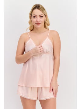 Women 2 Pieces Plain Pajama Set, Light Pink