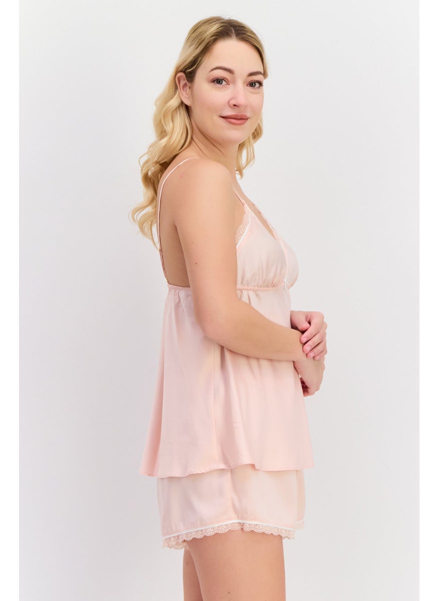 Flora By Flora Nikrooz - Women 2 Pieces Plain Pajama Set, Light Pink - Image 1