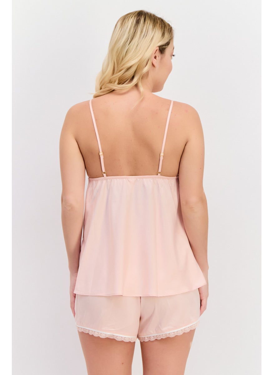 Flora By Flora Nikrooz - Women 2 Pieces Plain Pajama Set, Light Pink - Image 1