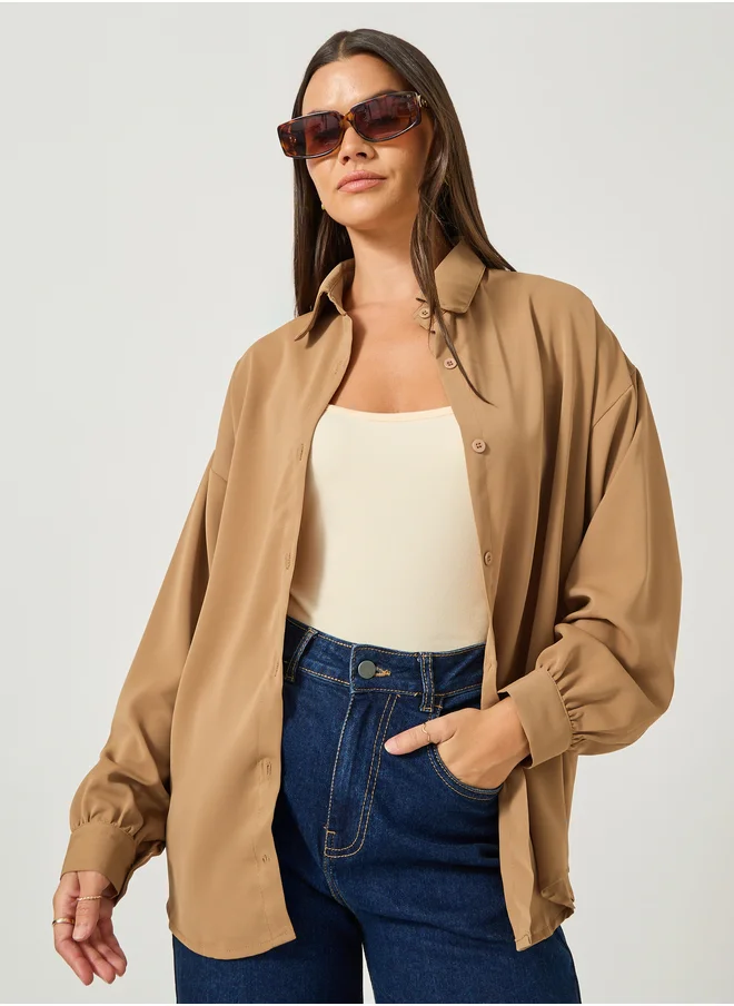 ستايلي Solid Balloon Sleeve Oversized Shirt