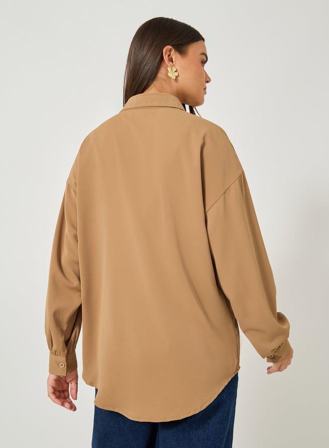 Styli Solid Balloon Sleeve Oversized Shirt  - Image 5