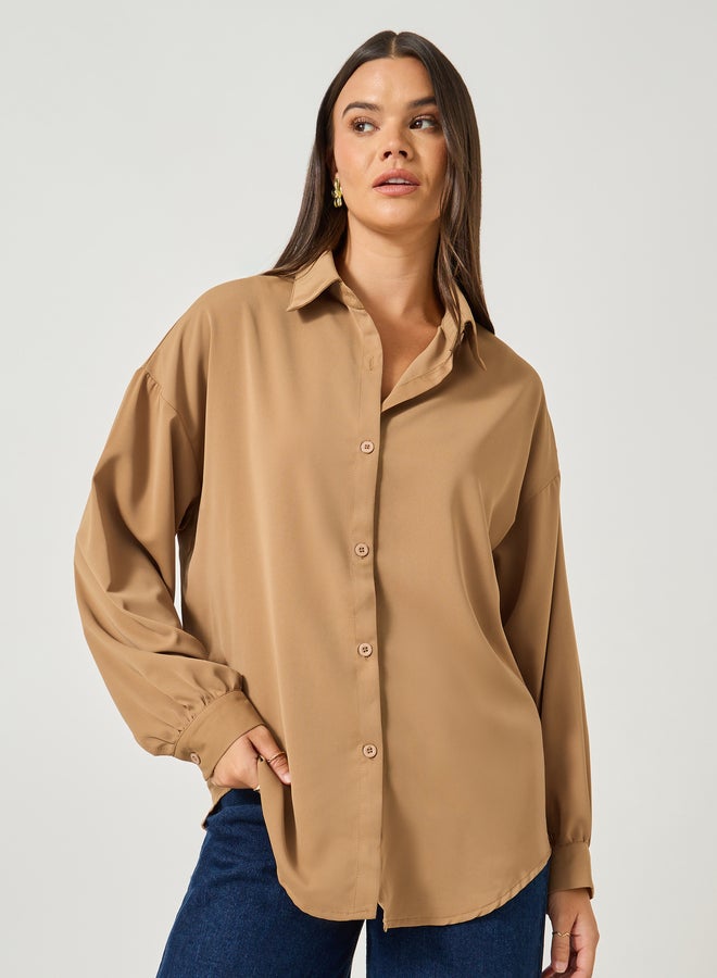 Styli Solid Balloon Sleeve Oversized Shirt  - Image 3