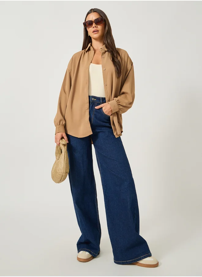 ستايلي Solid Balloon Sleeve Oversized Shirt