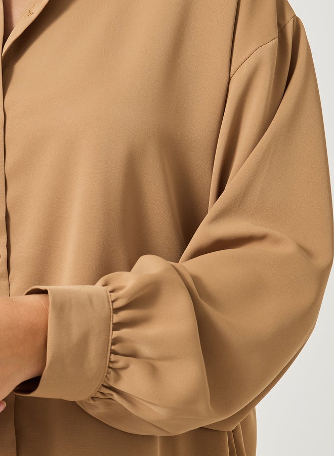 Styli Solid Balloon Sleeve Oversized Shirt  - Image 4