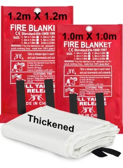 Upgraded Thickened 2 Pack (1.2m+1m) Fire Emergency Blanket, Fireproof Blanket for Kitchen - Fireproof, Retardant, Kitemarked for Kitchen, Home, Office, Caravan, and Outdoor Use 2 pcs