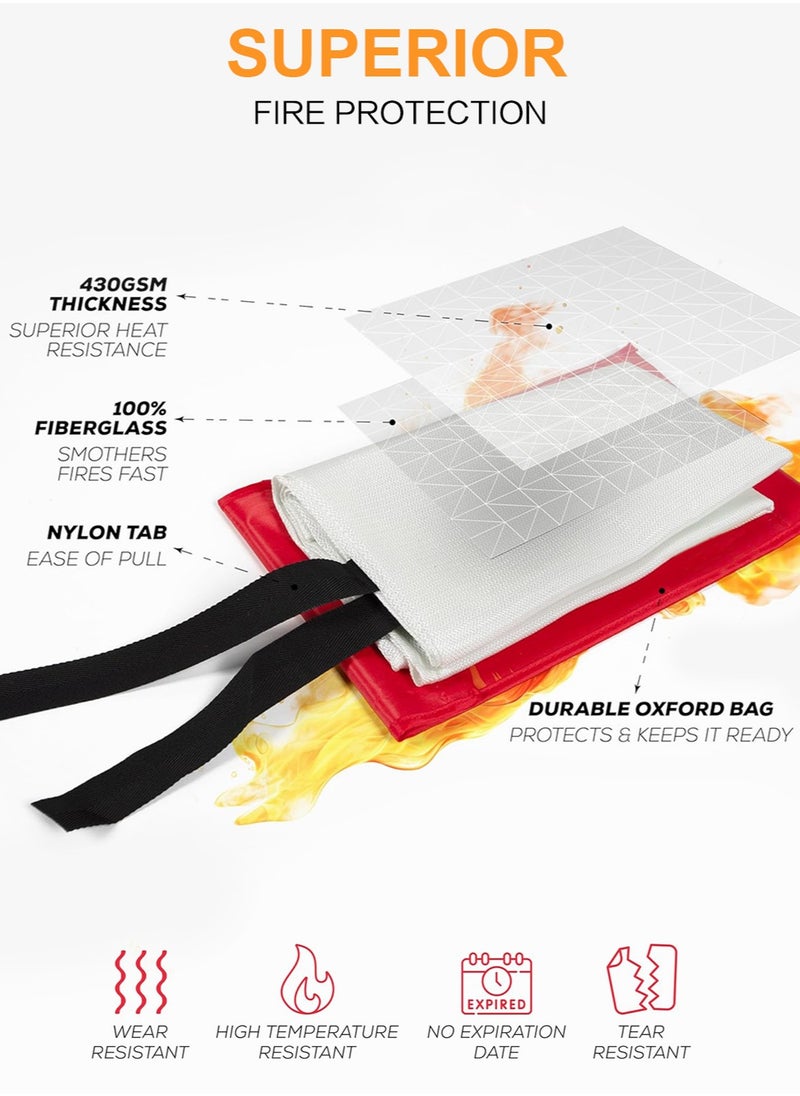 Generic - Upgraded Thickened 2 Pack (1.2m+1m) Fire Emergency Blanket, Fireproof Blanket for Kitchen - Fireproof, Retardant, Kitemarked for Kitchen, Home, Office, Caravan, and Outdoor Use 2 pcs - Image 1