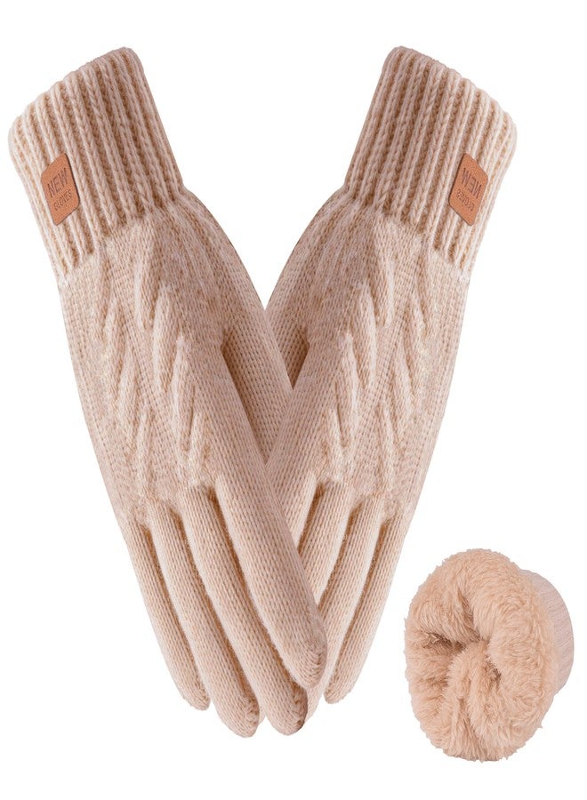 Jeniulet Winter Gloves for Women Men Warm Long Fleece Lined Touchscreen Thermal Knit Elastic Cuff Cold Weather Running Hiking, Beige, XL/XXL 9.4inch - Image 1