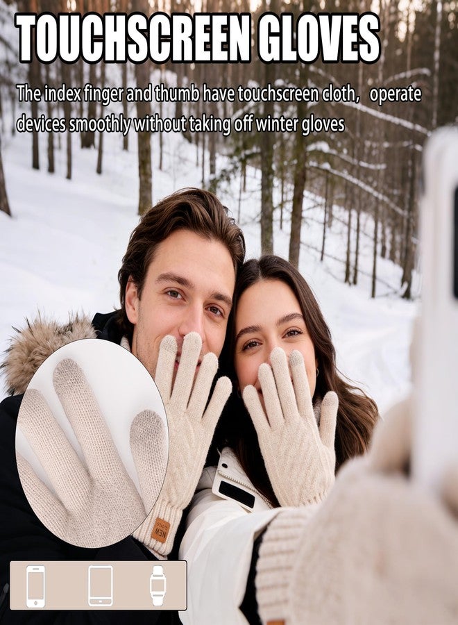 Jeniulet Winter Gloves for Women Men Warm Long Fleece Lined Touchscreen Thermal Knit Elastic Cuff Cold Weather Running Hiking, Beige, XL/XXL 9.4inch - Image 4