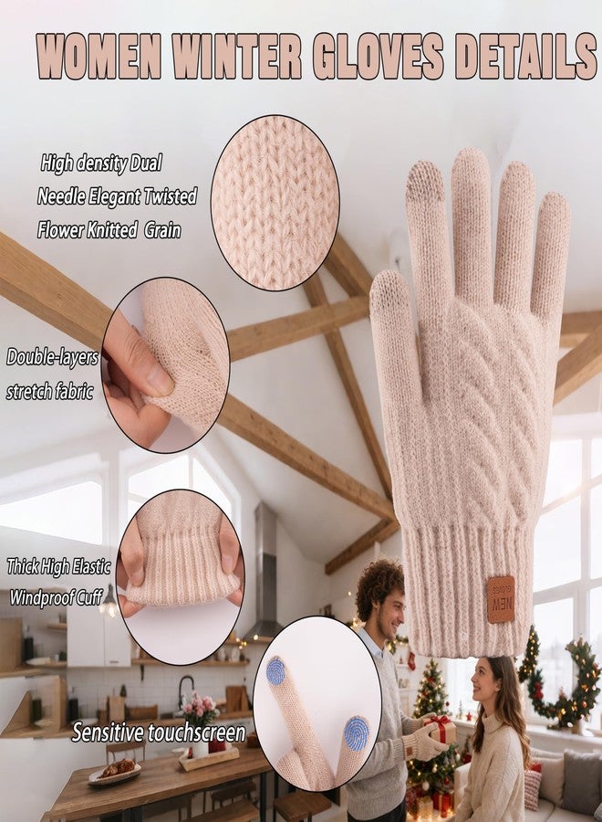 Jeniulet Winter Gloves for Women Men Warm Long Fleece Lined Touchscreen Thermal Knit Elastic Cuff Cold Weather Running Hiking, Beige, XL/XXL 9.4inch - Image 5