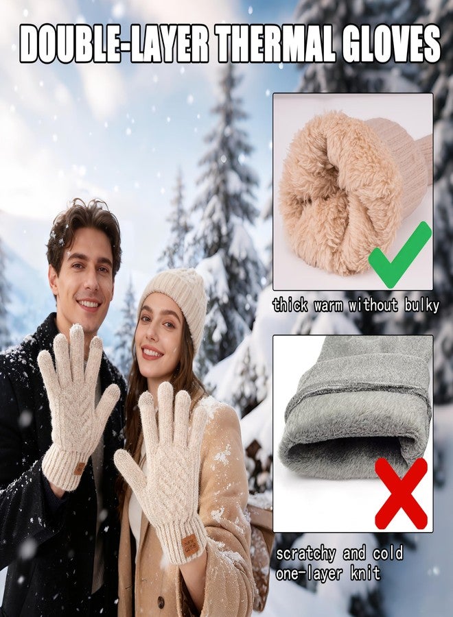 Jeniulet Winter Gloves for Women Men Warm Long Fleece Lined Touchscreen Thermal Knit Elastic Cuff Cold Weather Running Hiking, Beige, XL/XXL 9.4inch - Image 2