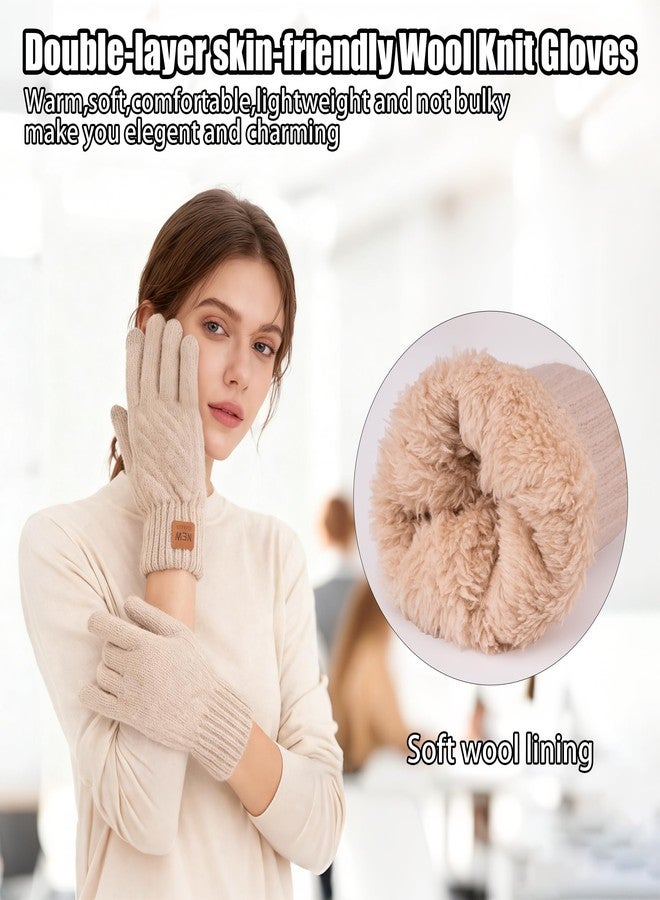 Jeniulet Winter Gloves for Women Men Warm Long Fleece Lined Touchscreen Thermal Knit Elastic Cuff Cold Weather Running Hiking, Beige, XL/XXL 9.4inch - Image 3