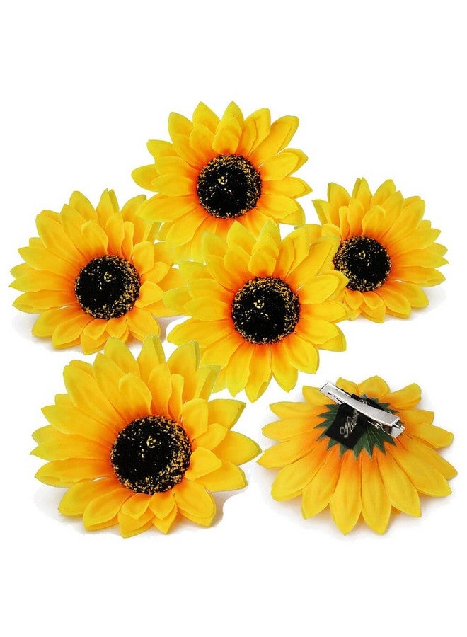Quupy 6Pcs 3.9 Lady Girls Sunflower Hair Alligator Clips Hairpin Hair Clamp Hair Styling Accessories For Party Beach Vacation Wedding Bridal Barrettes (Yellow) - Image 1