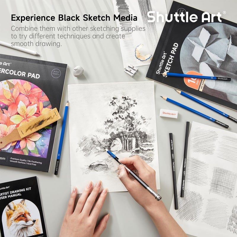 Shuttle Art 103 PCS Drawing Kit, Professional Drawing Supplies with Sketch, Charcoal, Colored, Graphite, Pastel Pencils & Sticks, Complete Drawing Tools and Paper Pads in Zipper Case for Artists&Kids - Image 5