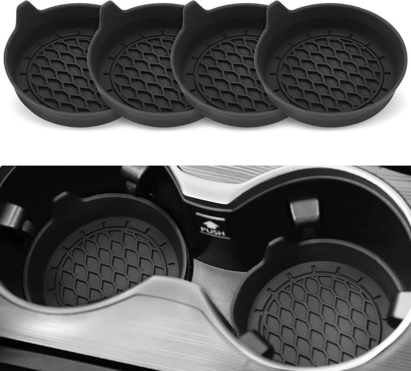 Car Cup Holder Coaster, Silicone Cup Holder Insert, Universal Non-Slip Cup Holders, Car Accessories Interior for Women and Man 4 Pack Black - Image 1