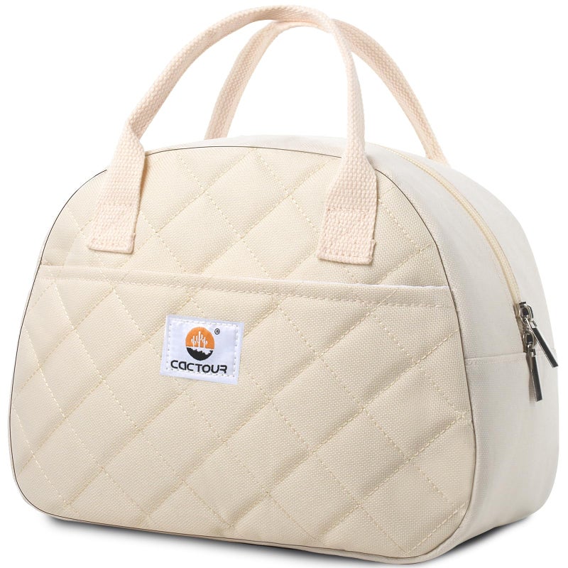 CaCTOUR Lunch Bag WomenInsulated Quilted Lunch Bag Small Portable Cute Lunch BoxCooler Bag Reusable Lunch Tote for WorkTravelPicnic Beige - Image 2