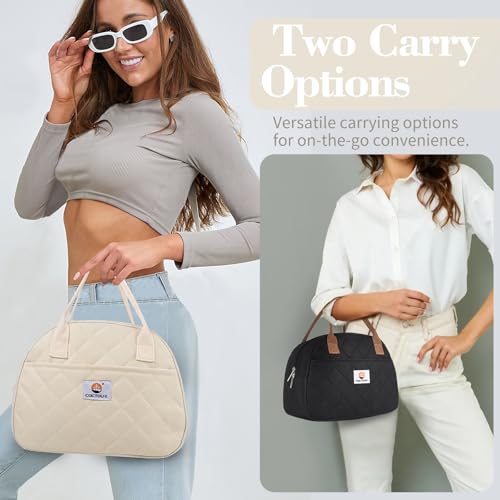 CaCTOUR Lunch Bag WomenInsulated Quilted Lunch Bag Small Portable Cute Lunch BoxCooler Bag Reusable Lunch Tote for WorkTravelPicnic Beige - Image 3