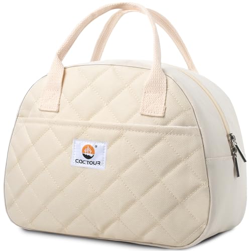 CaCTOUR Lunch Bag WomenInsulated Quilted Lunch Bag Small Portable Cute Lunch BoxCooler Bag Reusable Lunch Tote for WorkTravelPicnic Beige - Image 1