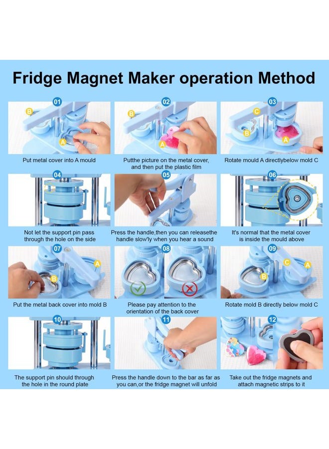 MECOLOUR Heart-Shaped Button Maker Machine,Heart Pin Button Maker Kit with 50 Sets of Button Supplies&50 Sets of Fridge Magnet Maker Supplies,58mm,DIY Personalized Pinback Buttons Children Gift(Blue) - Image 3