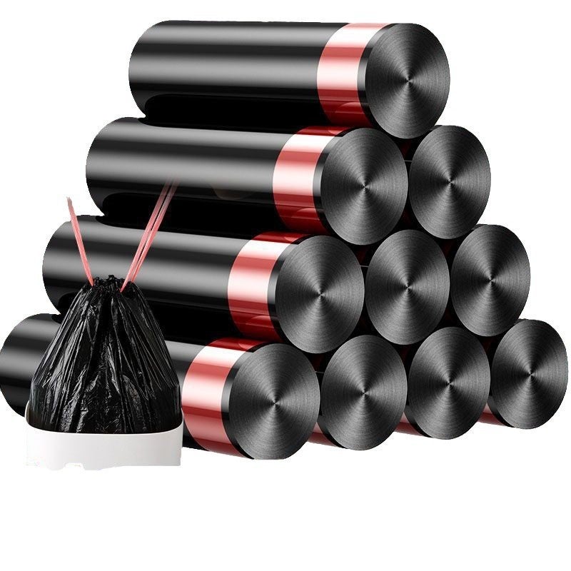 Household Black Satchel Garbage Bag Drawstring Large-Capacity Drawstring Pocket Toilet Kitchen Dormitory Disposable Plastic Bag - Image 1
