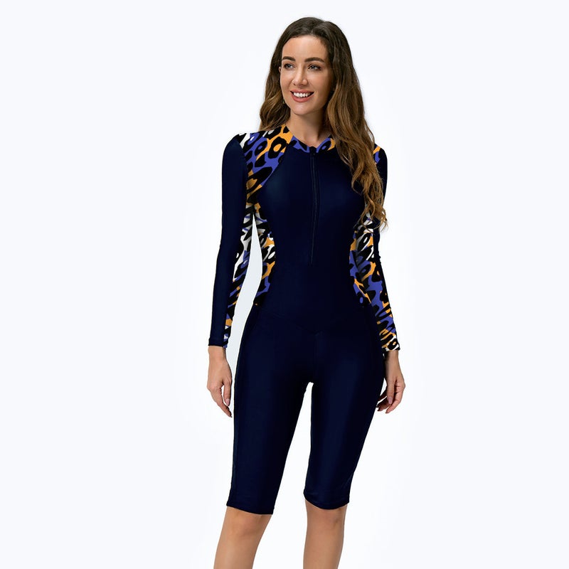 Sports Swimsuit One-Piece Long Sleeve Anti-Sports High Elastic Fabric Zipper Printed Tight Swimsuit - Image 1