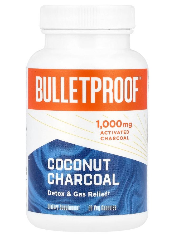 Bulletproof Coconut Charcoal Detox & Gas Relief 90 Veg Capsules (500 mg Per Capsule) - Image 1