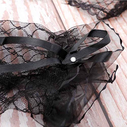 Olbye قفازات أولبي النسائية لحفلات الزفاف بدون أصابع مزينة بالكريستال والدانتيل - قفازات قصيرة بالدانتيل الأسود مع فيونكة - Image 5