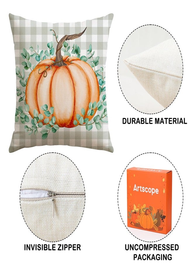 Artscope Fall Decorative Throw Pillow Covers 18x18 Inch Set of 4, Hello Pumpkin Give Thanks Buffalo Plaid Outdoor Farmhouse Pillow Cases for Home Sofa Couch-Orange - Image 4