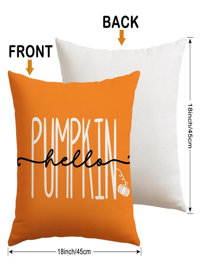 Artscope Fall Decorative Throw Pillow Covers 18x18 Inch Set of 4, Hello Pumpkin Give Thanks Buffalo Plaid Outdoor Farmhouse Pillow Cases for Home Sofa Couch-Orange - Image 3
