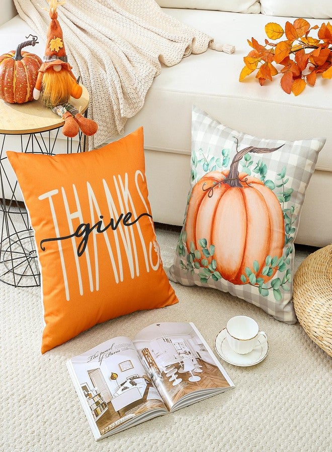 Artscope Fall Decorative Throw Pillow Covers 18x18 Inch Set of 4, Hello Pumpkin Give Thanks Buffalo Plaid Outdoor Farmhouse Pillow Cases for Home Sofa Couch-Orange - Image 5