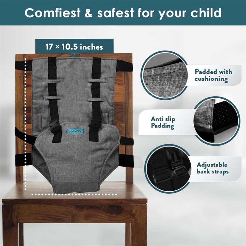 كرسي طعام محمول للأطفال، مقعد معزز للسفر مع حقيبة حمل - أحزمة قابلة للتعديل تناسب أي كرسي، مثالي لتغذية الأطفال الصغار وتناول الطعام، ملحق مقعد السفر - Image 2