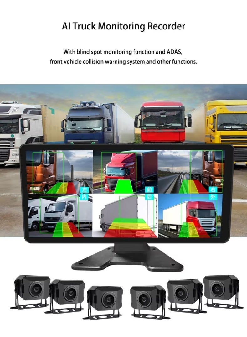 Truck 360 Degrees Driving Recorder 6 Channels AHD 1080p Ip68 6 Cameras  Bus 10.1 in Touch Screen Truck Dash Cam ADAS BSD MP5 - Image 1