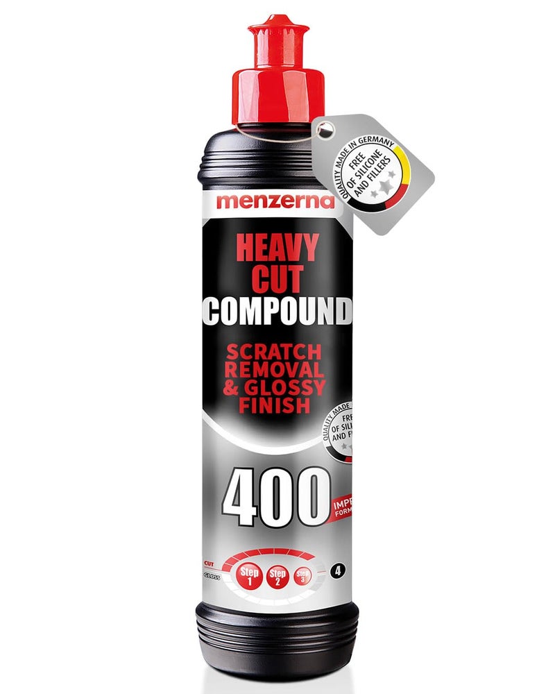 menzerna Heavy Cut Compound 400 Car Polish I Heavy Cut Medium Cut Finish I Buffing Polishing Compound for Scratch Repair I for Scratches Swirls Holograms I High Abrasion Silicone Free I 8oz