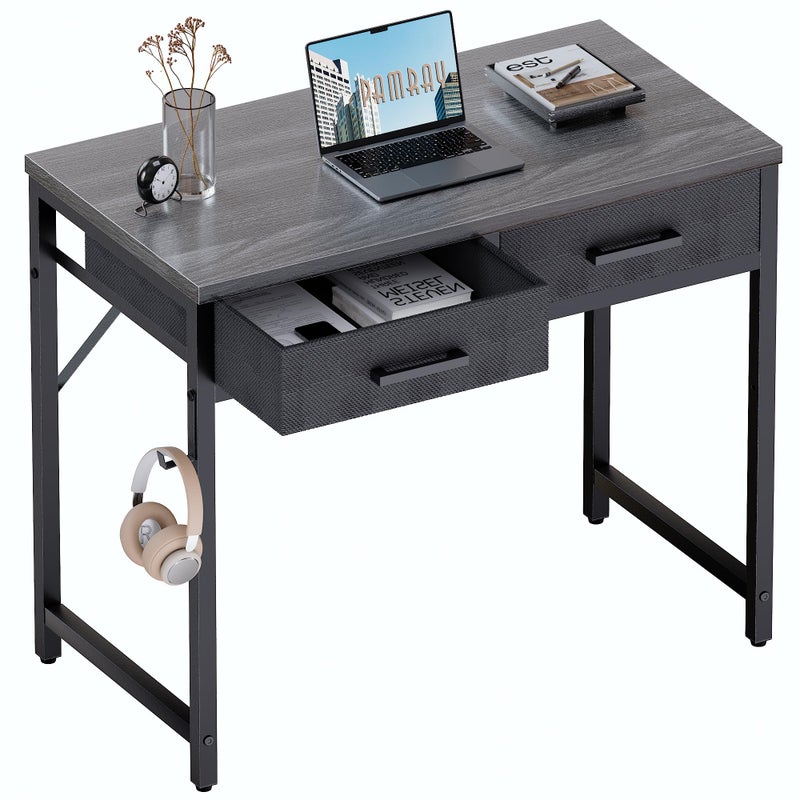 Pamray 32 Inch Small Computer Desk with 2 Drawers for Bedroom Study Writing Home Office Table for Small Spaces Grey - Image 1
