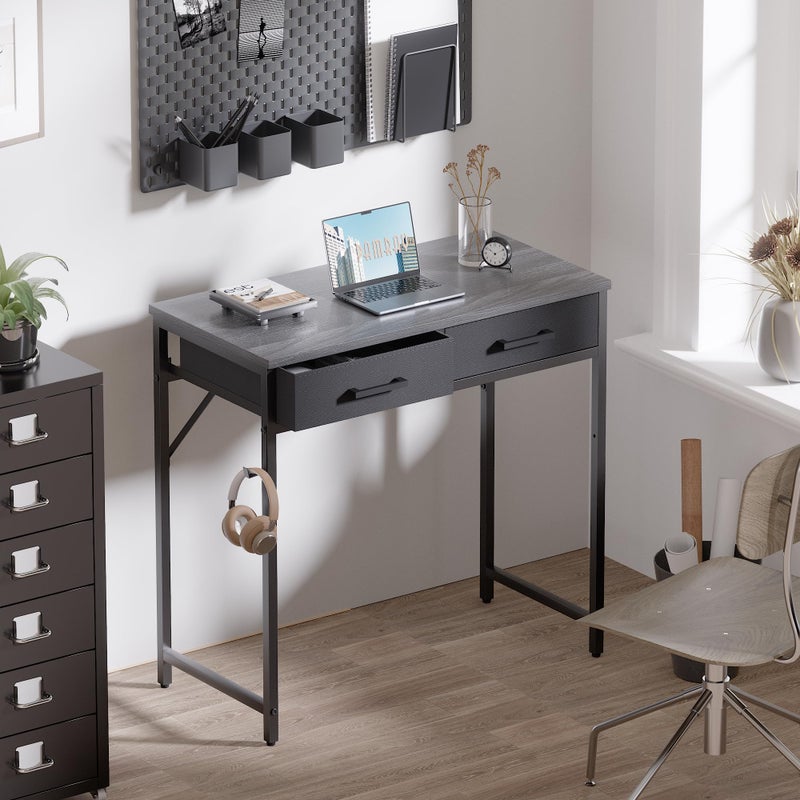 Pamray 32 Inch Small Computer Desk with 2 Drawers for Bedroom Study Writing Home Office Table for Small Spaces Grey - Image 2