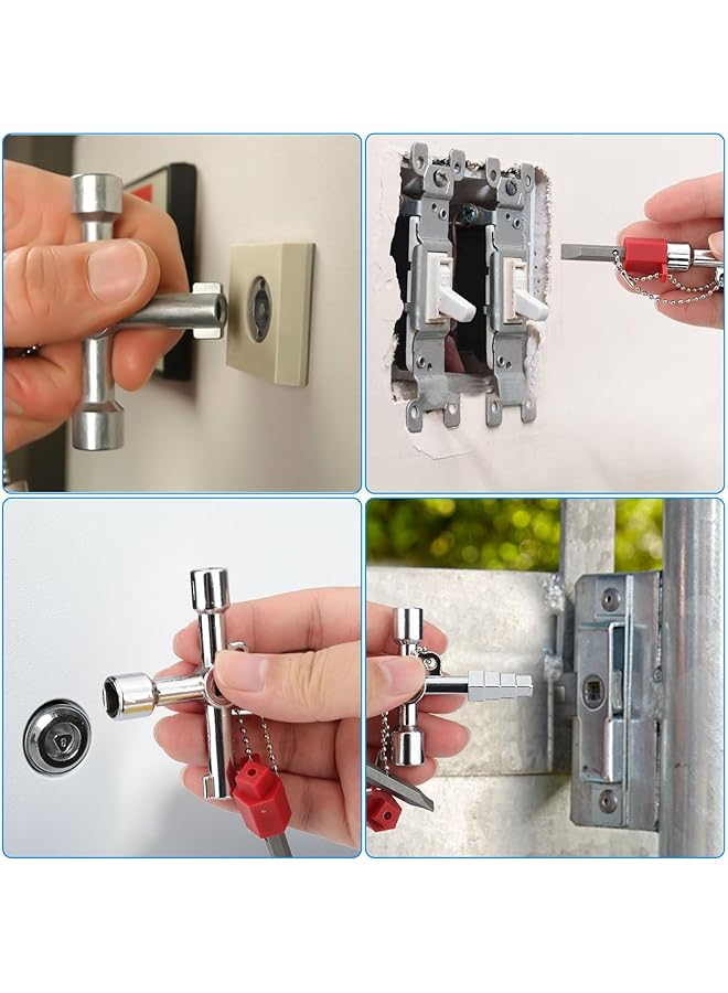 SYOSI 6 Way Gas Meter Box Key 2 Pcs Radiator Bleed Key Water Tap Faucet Open Key Multi Functional Utilities Key For Electric Water Gas Meter Box Cupboard Cabinet Opening Key(Silver) - Image 3