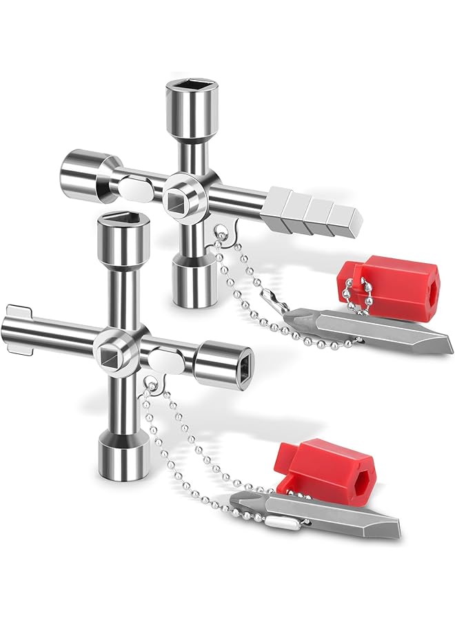 SYOSI 6 Way Gas Meter Box Key 2 Pcs Radiator Bleed Key Water Tap Faucet Open Key Multi Functional Utilities Key For Electric Water Gas Meter Box Cupboard Cabinet Opening Key(Silver) - Image 1