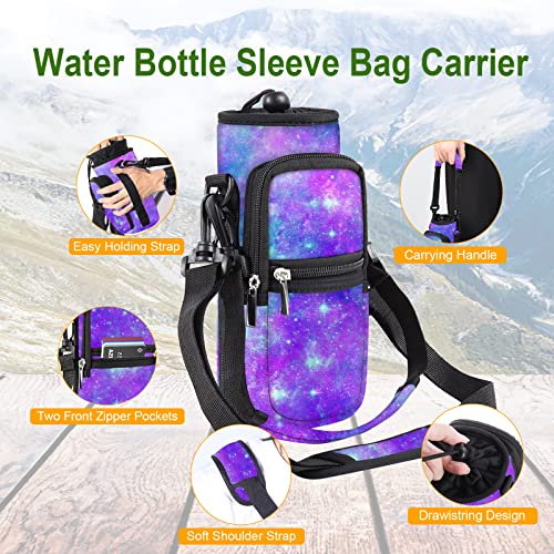 AORTDES 25/32/40/64oz Water Bottle Bag Holder Carrier-Insulated Crossbody Sling Case Sleeve with Strap & Pockets for Men Women Gym Cycling Travel Walking Hiking Camping (Purple Galaxy, 25oz) - Image 4