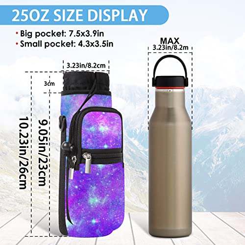 AORTDES 25/32/40/64oz Water Bottle Bag Holder Carrier-Insulated Crossbody Sling Case Sleeve with Strap & Pockets for Men Women Gym Cycling Travel Walking Hiking Camping (Purple Galaxy, 25oz) - Image 5