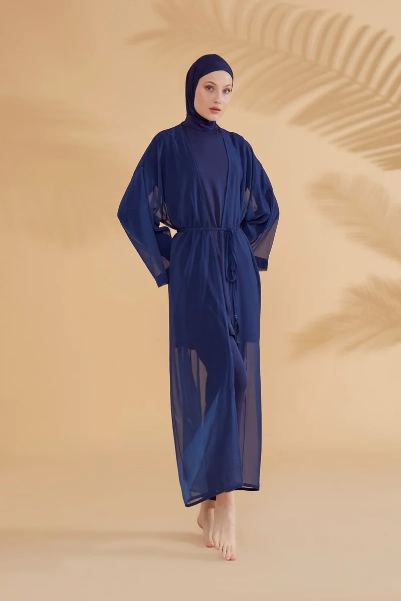 Marina Plain Navy Blue Kimono Kaftan P2343