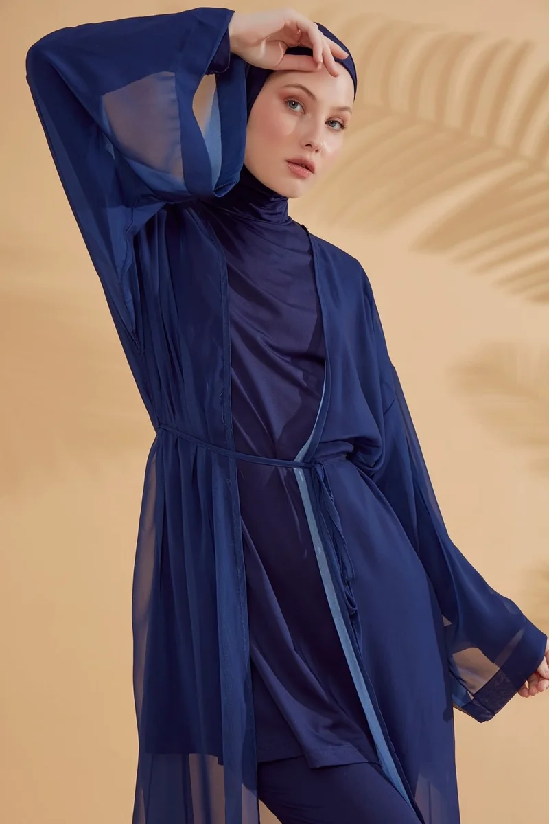 Marina Plain Navy Blue Kimono Kaftan P2343