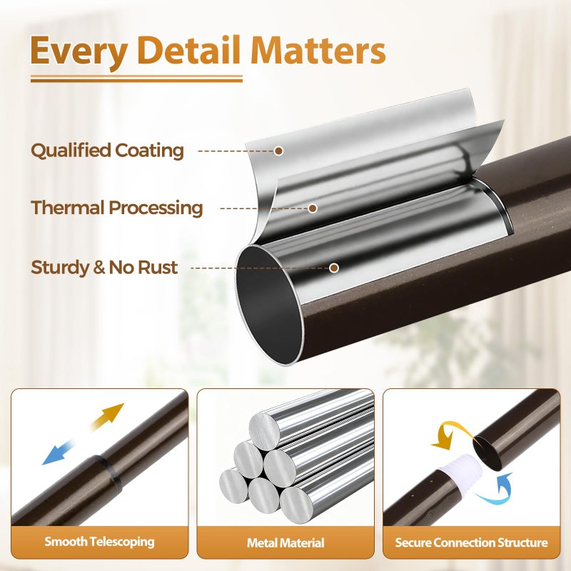 TONIAL Curtain Rods 32 to 58 Inch(2.6-4.8ft), Telescoping Splicing 3/4 Drapery Rods for Windows 20 to 53 Inch(1.7-4.4ft)32 to 58 Inch Decorative Single Rod with Small Cap Finial, Bronze - Image 3