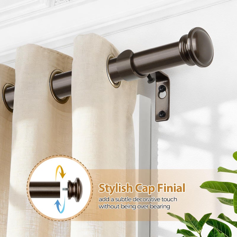 TONIAL Curtain Rods 32 to 58 Inch(2.6-4.8ft), Telescoping Splicing 3/4 Drapery Rods for Windows 20 to 53 Inch(1.7-4.4ft)32 to 58 Inch Decorative Single Rod with Small Cap Finial, Bronze - Image 2