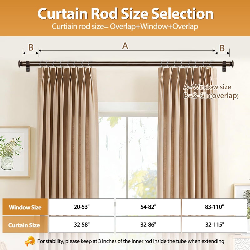 TONIAL Curtain Rods 32 to 58 Inch(2.6-4.8ft), Telescoping Splicing 3/4 Drapery Rods for Windows 20 to 53 Inch(1.7-4.4ft)32 to 58 Inch Decorative Single Rod with Small Cap Finial, Bronze - Image 5