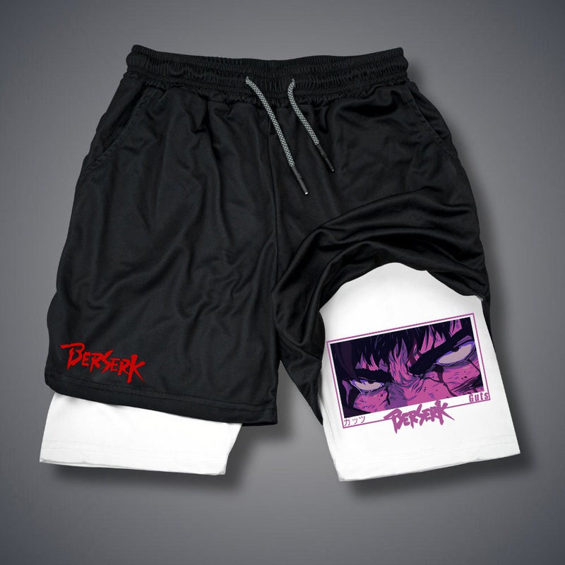 2025 new summer foreign trade Berserk animation shorts adult double beach pants fitness pants 5 white.
