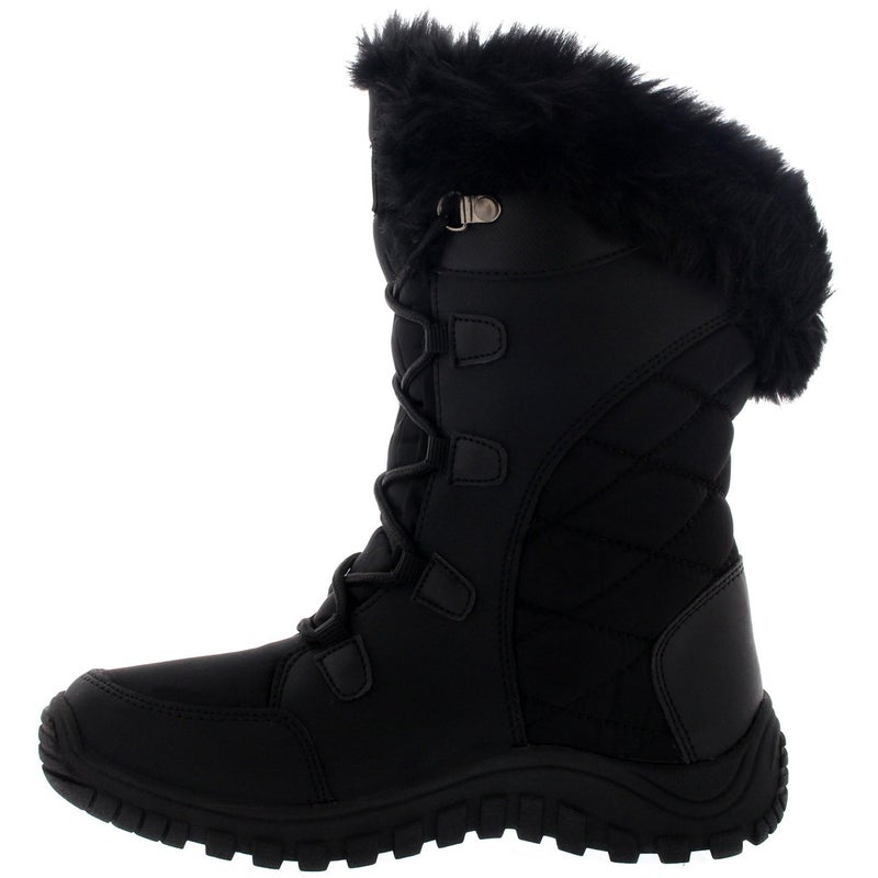 POLAR Womens Quilted Lace Up Black Outdoor Snow Rain Duck Boot - 7 - BLK38 YC0129 - Image 2