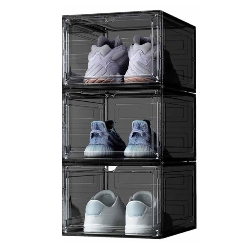 Xtore Space Saving Plastic Shoe Organizer (Pack of 3, Black) - Image 1