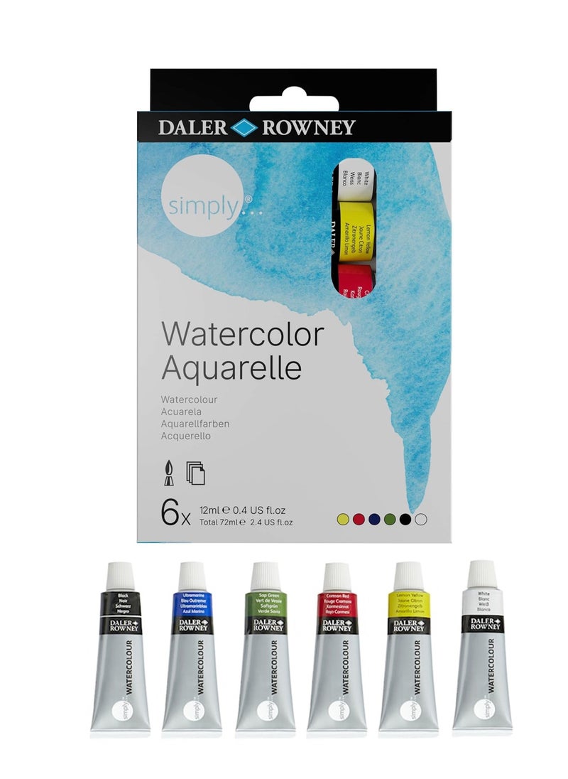 Daler Rowney 6-Piece Simply Watercolor Paint Tube Set 12ml Content  - Image 1