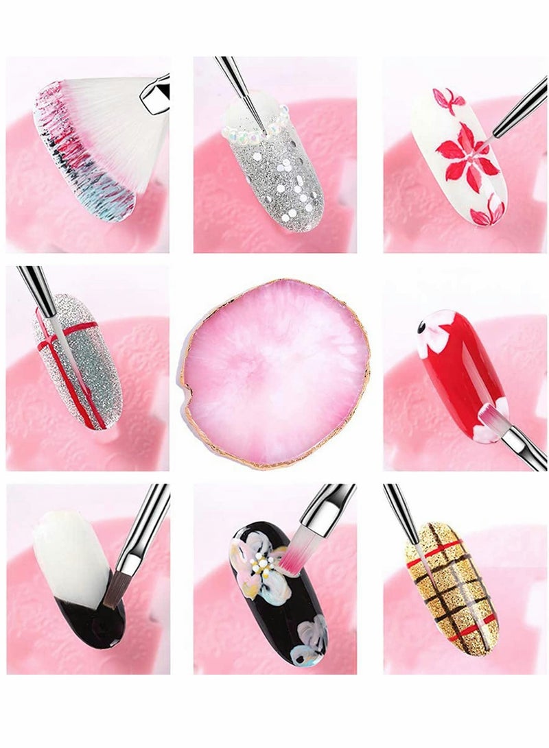 Excefore Nail Art Tool Set, Resin Palette Nail Art Painting Mixed Color 2 Way Acrylic Silicone Carving Pen Dotting Pen Tool Manicure Kit DIY Makeup Display Board for Home Salon - Image 2